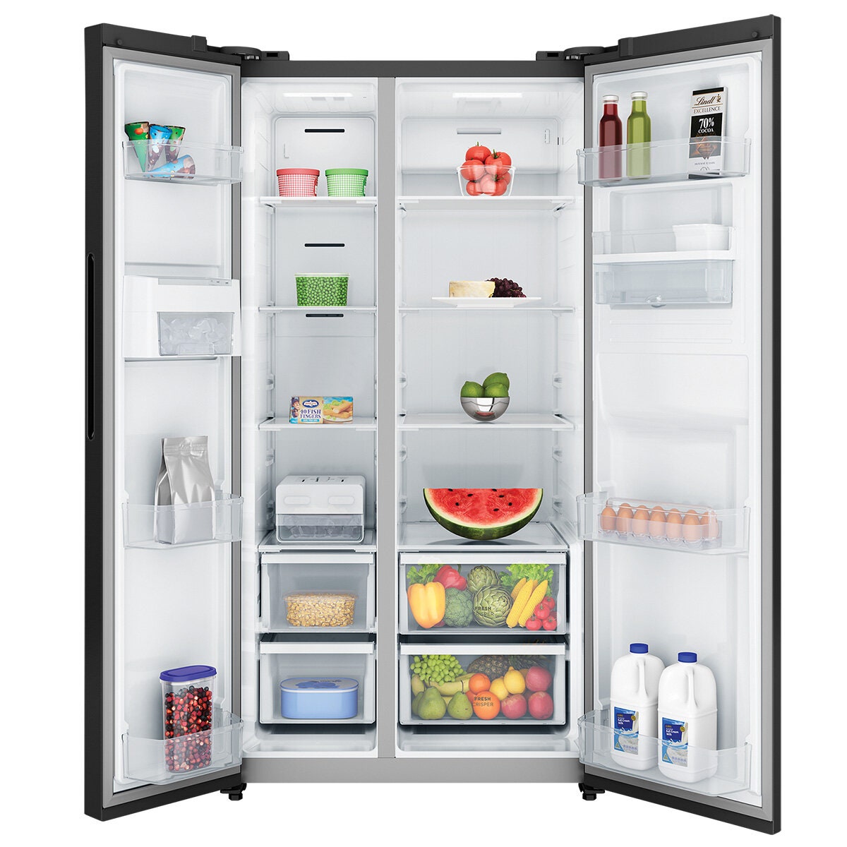 Westinghouse 619L Side by Side Fridge - Matte Black with Non-Plumbed Water Dispenser - WSE6240BB
