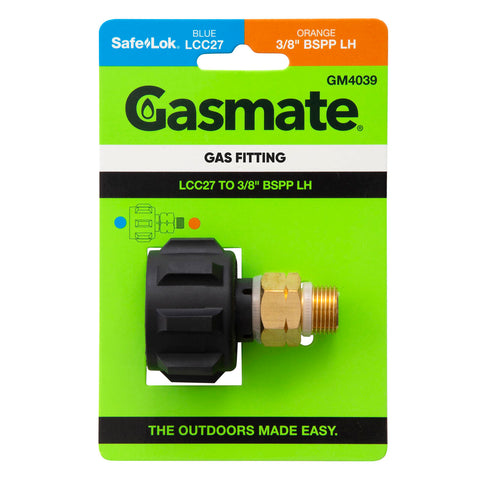 Gasmate Gas Fitting LCC27 to 3/8" BSPP LH Brass Camping Stove Connector