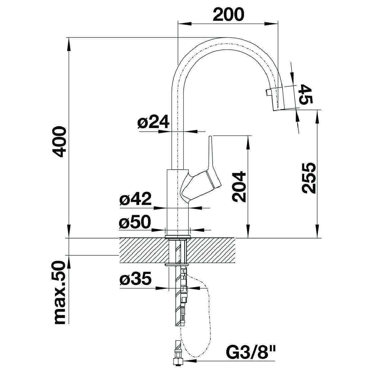 Blanco Carena Pull-Out Mixer Tap - Anthracite and Chrome - 190° Swivel High Arch Spout - CARENASA