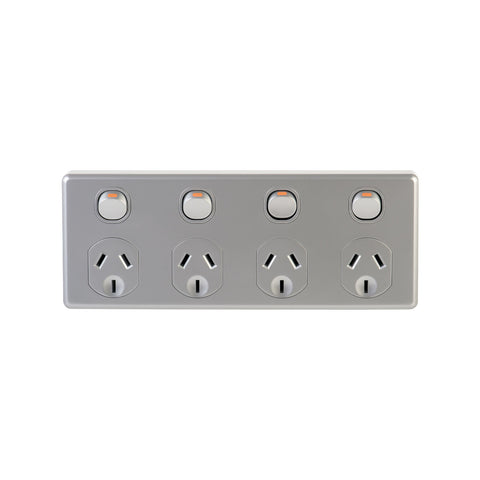 DETA Silver Four Outlet Power Point Polycarbonate 10A 250V for Kitchens