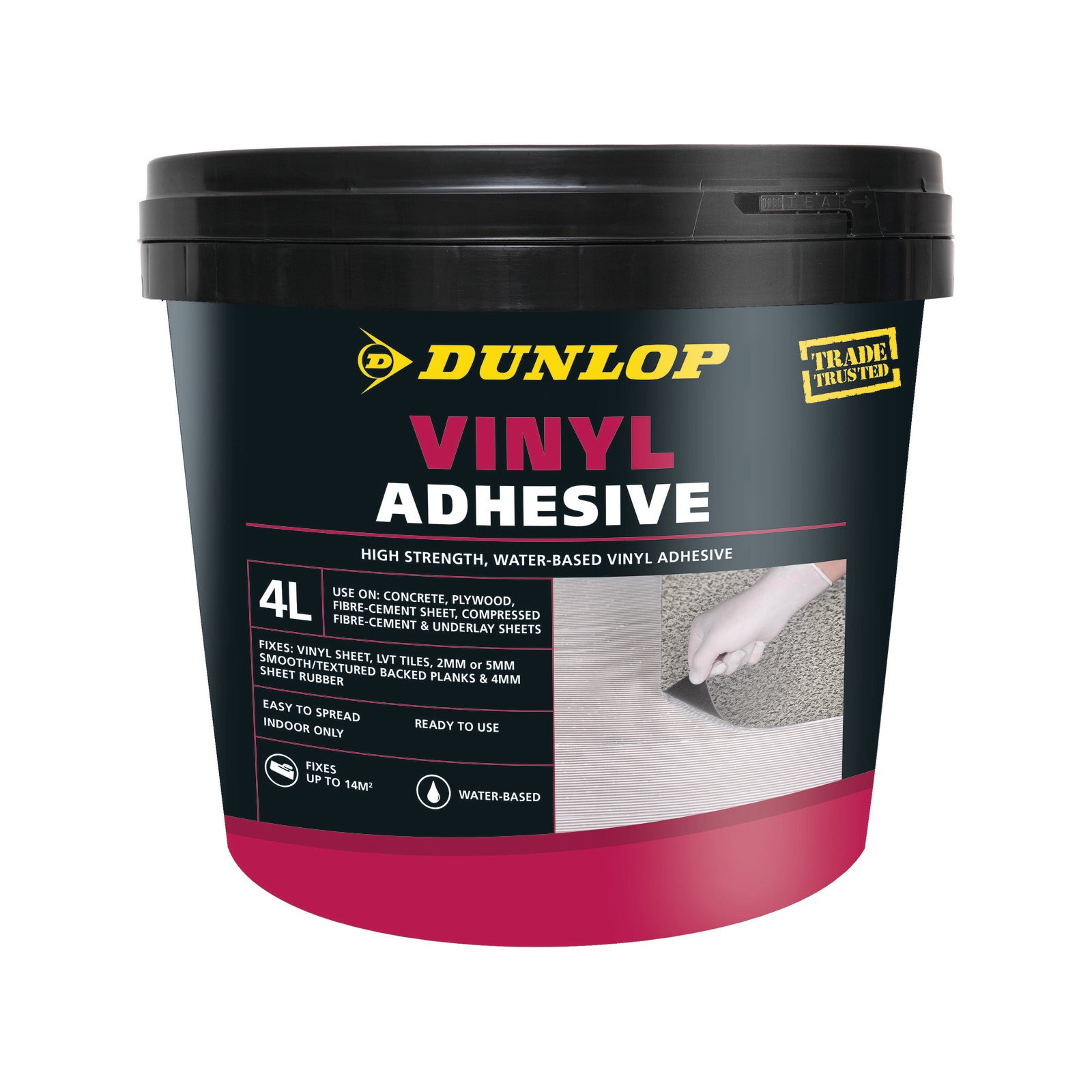 Dunlop 4L Vinyl Adhesive, Ready-Mixed for Vinyl Sheet & Tiles on Concrete & Timber