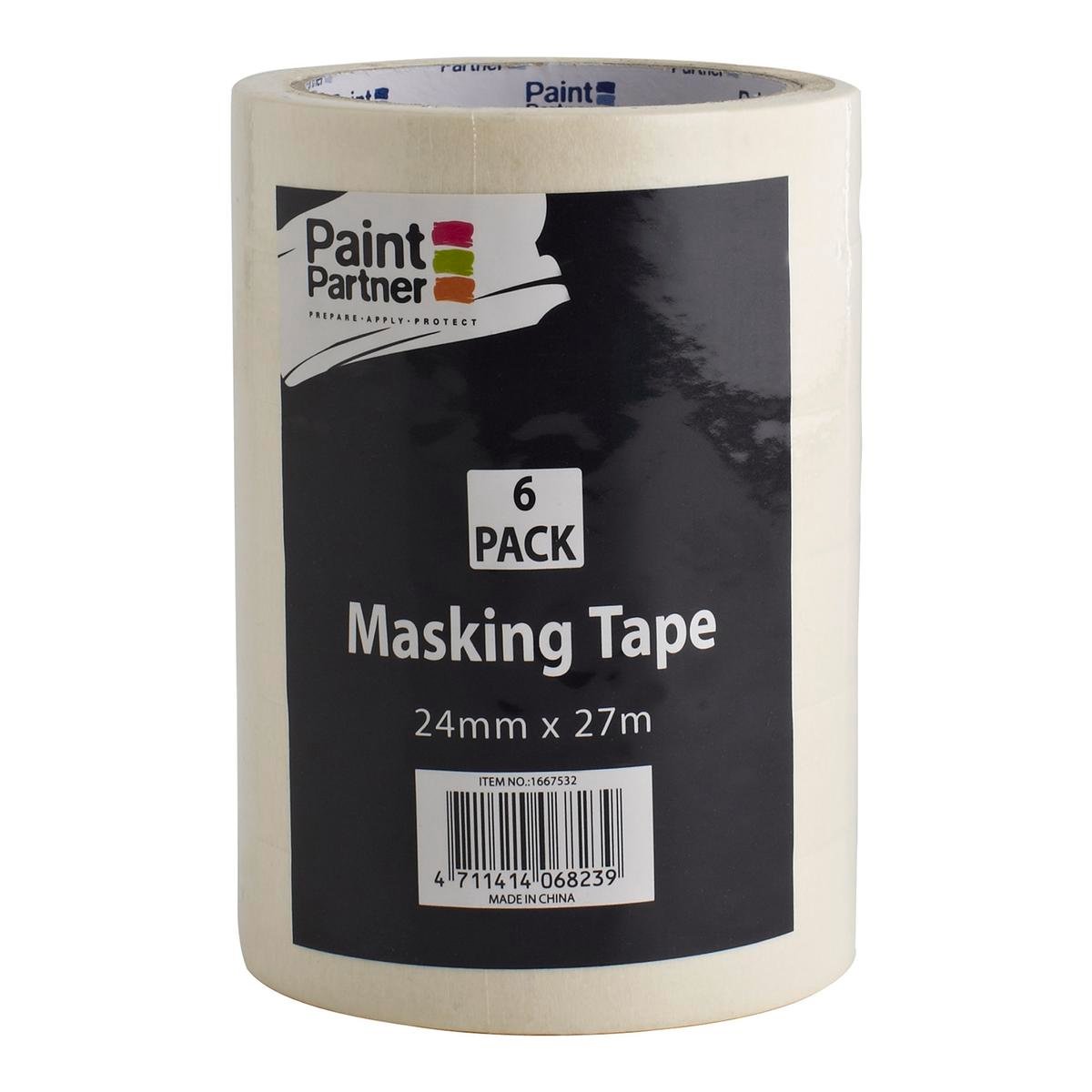 Paint Partner Thick Masking Tape 24mm x 27m White Paper 6 Pack Indoor