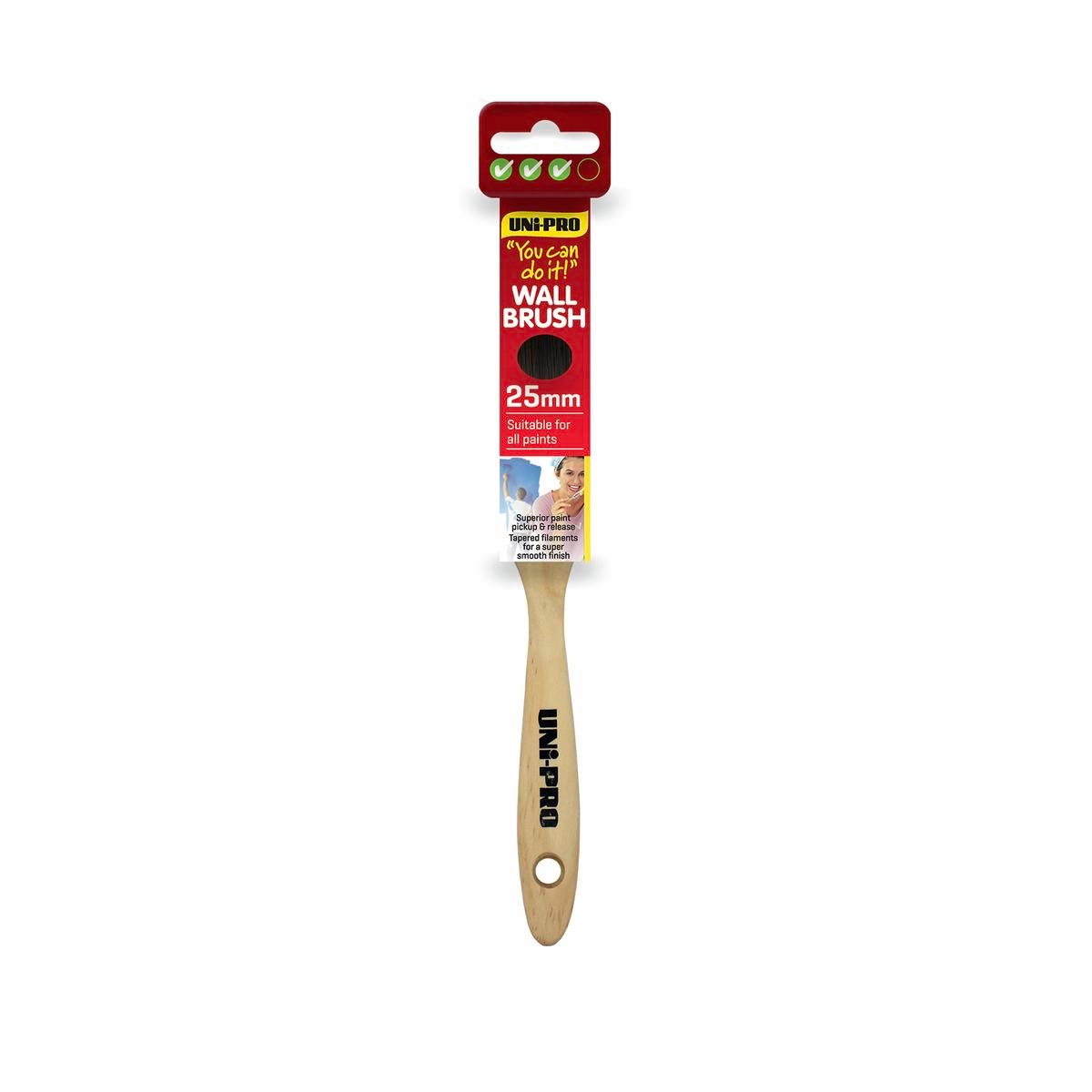 Uni-Pro 25mm You Can Do It Synthetic Wall Paint Brush, Timber Handle