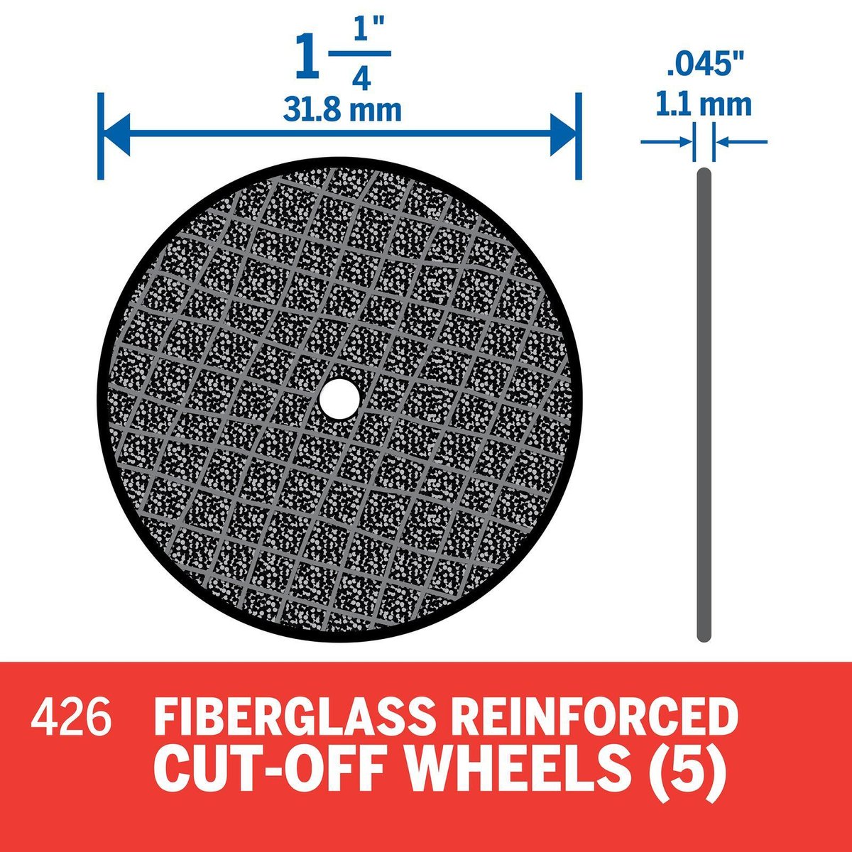 Dremel 32mm Fibreglass-Reinforced Cut-Off Wheels 5 Pack (426) - Grey Cutting Discs
