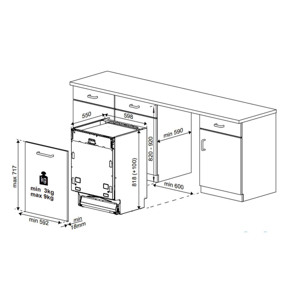 Beko 60cm Fully Integrated Dishwasher - 14 Place Settings, Hygiene Intense, SteamGloss, TrayWash - BDI1420