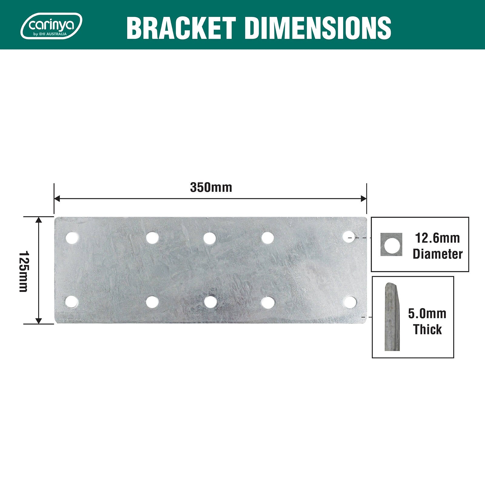 Carinya 350 x 125 x 5mm Galvanised Steel Mending Plate Bracket