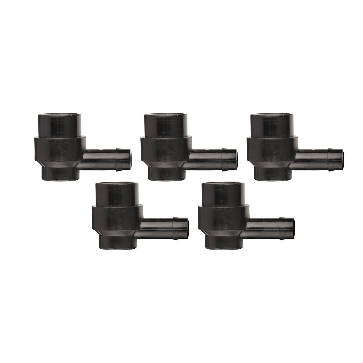 Pope 13mm Barbed x 15mm BSP Female Threaded Elbow 5 Pack - Black Poly Irrigation
