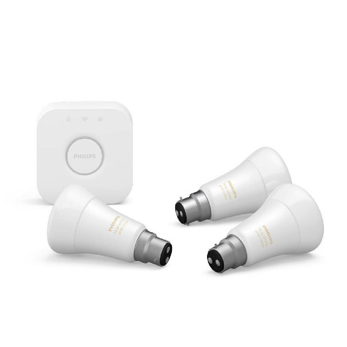 Philips Hue White and Colour Ambiance B22 Starter Kit - 3 A60 Bulbs, Bridge 2.0, Bluetooth - HUEWCAB22KITBT