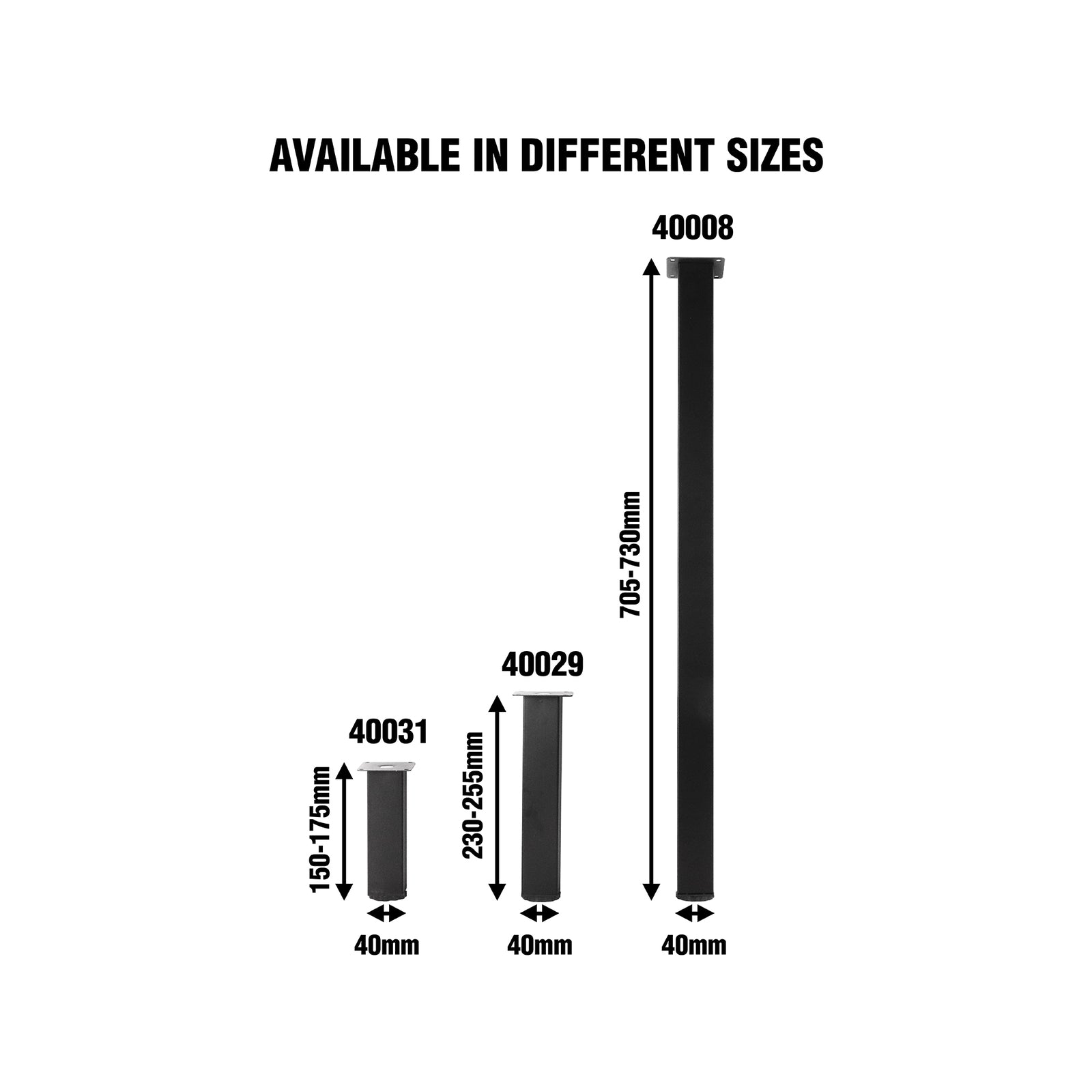 Adoored 40 x 40 x 150mm Steel Square Table Leg Black