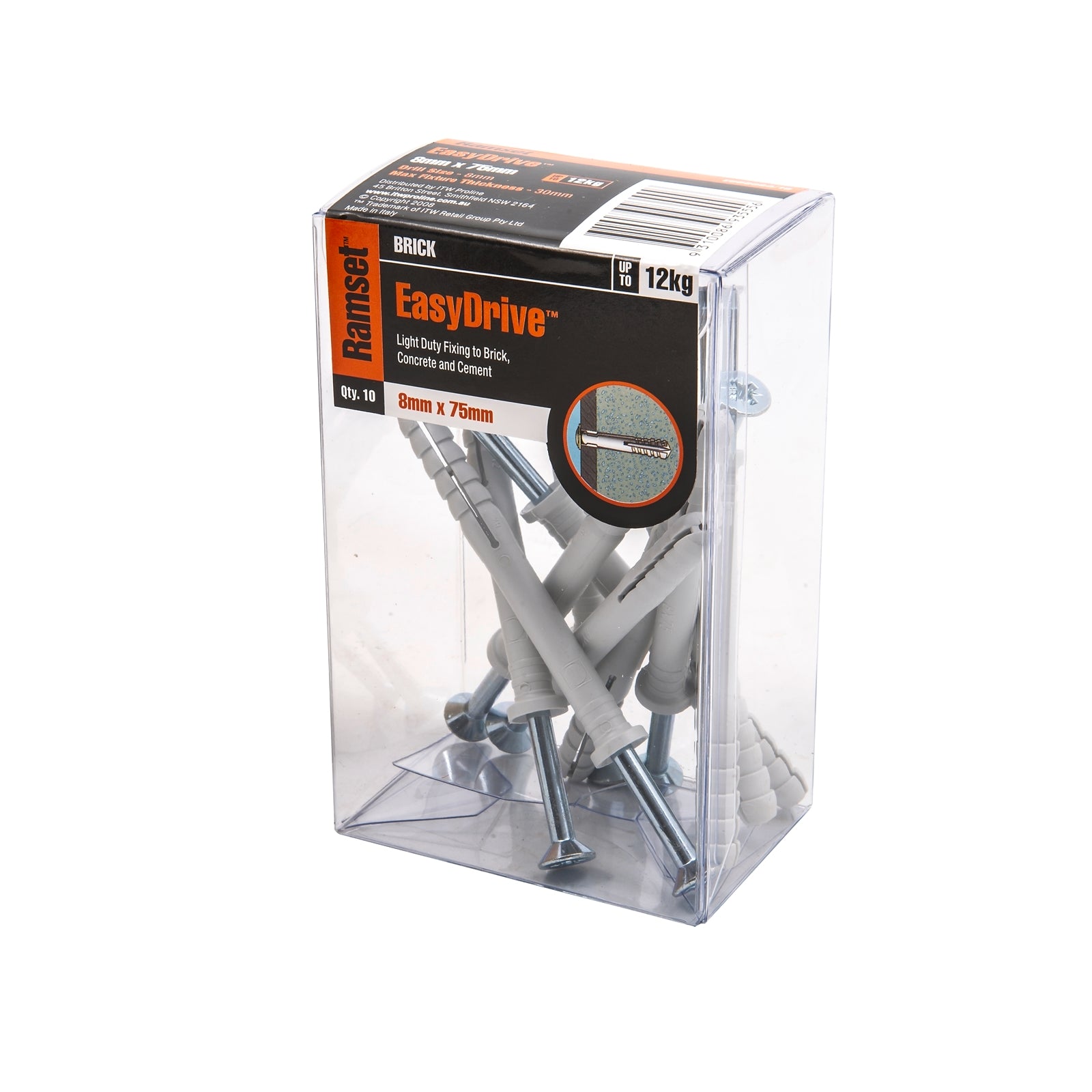 Ramset 8 x 75mm EasyDrive Nylon Masonry Anchor - 10 Pack