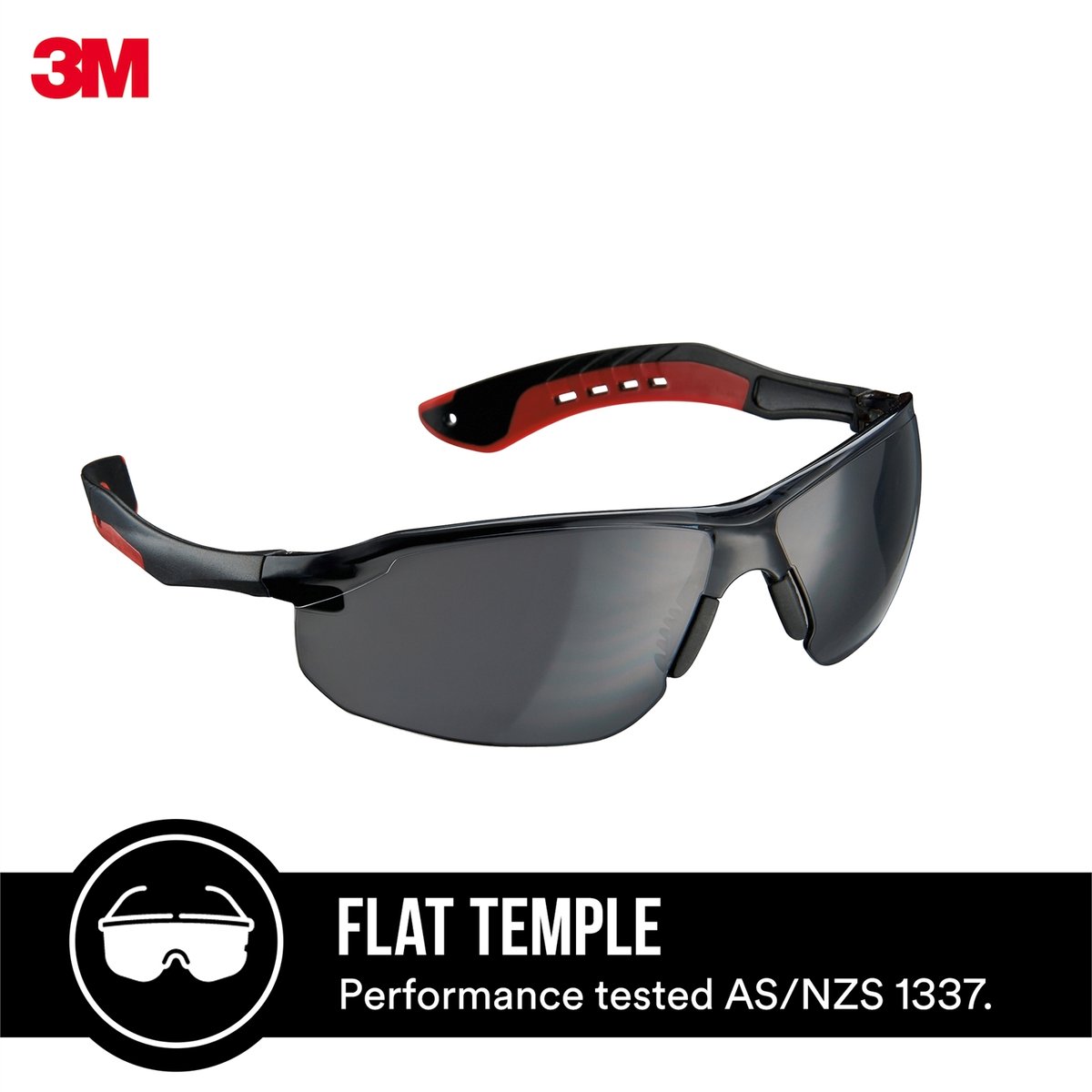 3M Black Grey Flat Temple Safety Glasses Antifog Antiscratch UV Protection