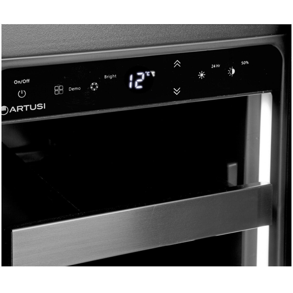 Artusi 18 bottle single zone wine cellar - black smoky glass, UV protected, reversible hinge - AWC18BV