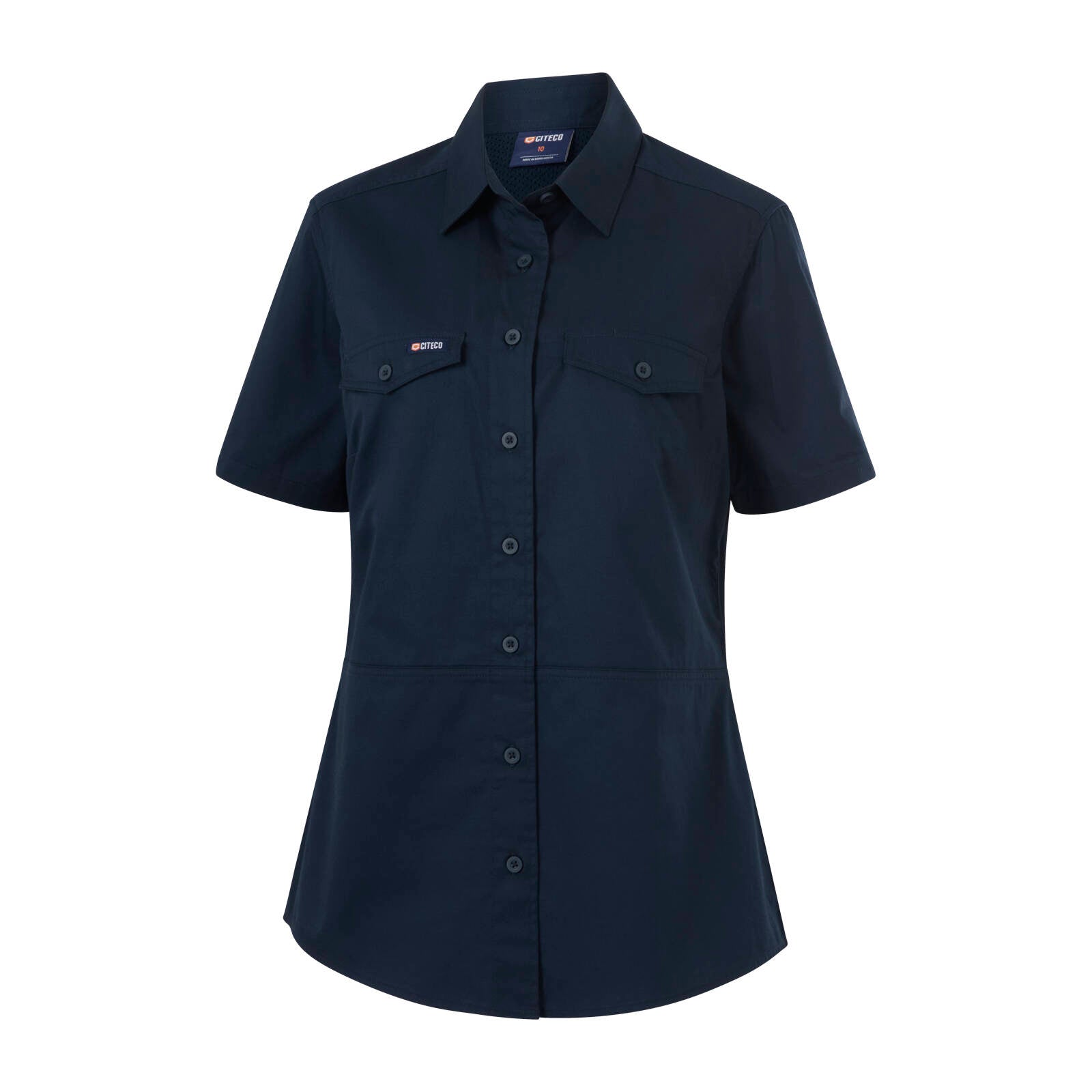 Citeco Women's Navy Short Sleeve Shirt - 100% Cotton, Size 10