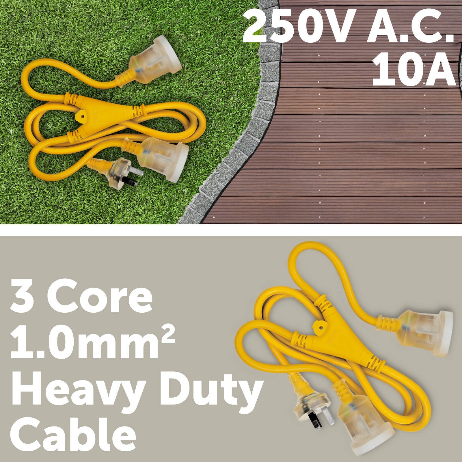 Arlec 1.8m Heavy Duty Dual Output Split Extension Lead, 240V Yellow