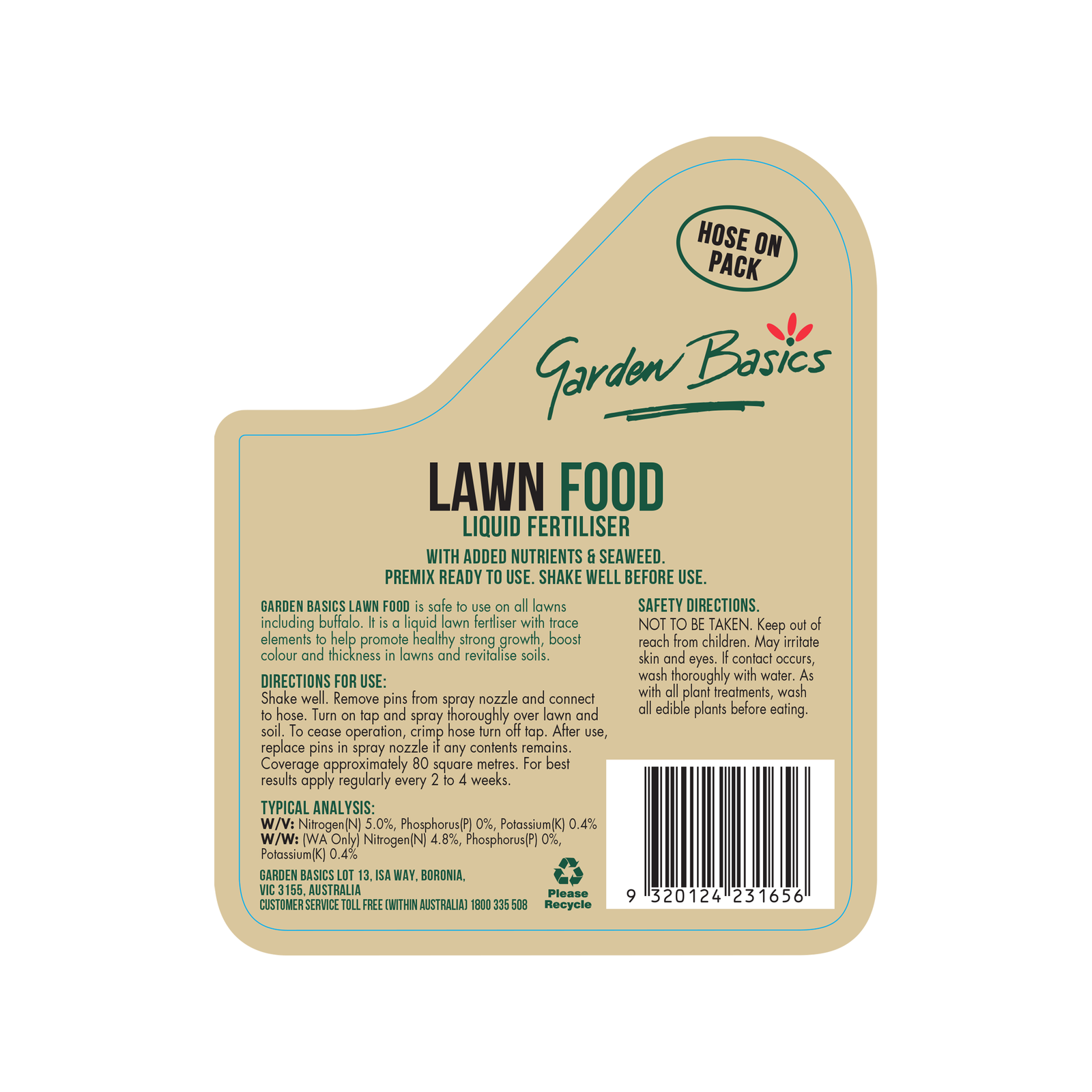 Garden Basics 2L Hose On Liquid Lawn Food, Covers 100sqm, All Grass Types