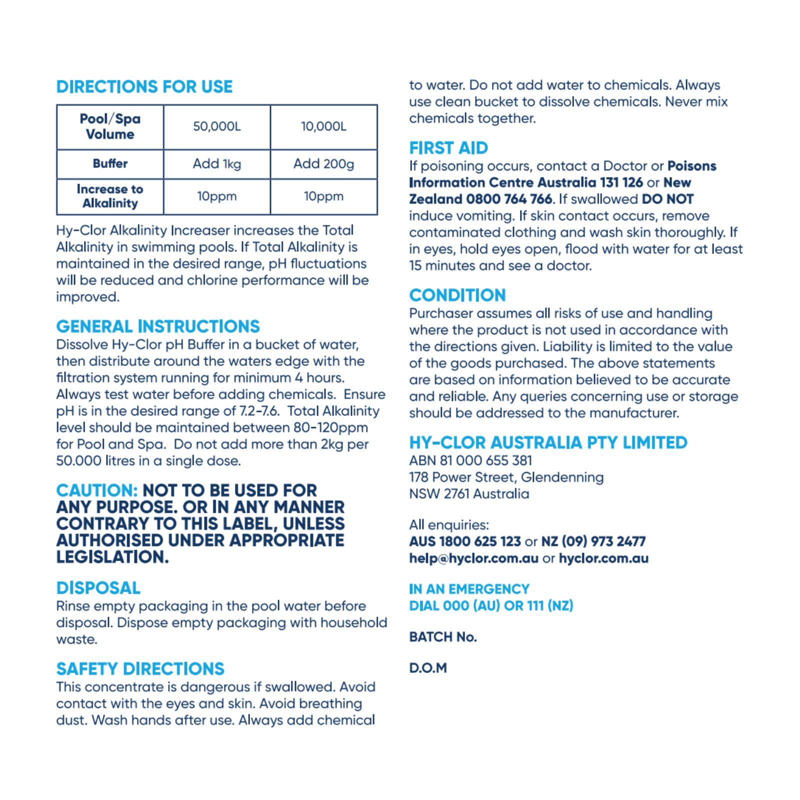 Hy-Clor Alkalinity Increaser pH Buffer 4kg Sodium Bicarbonate Soft Pack