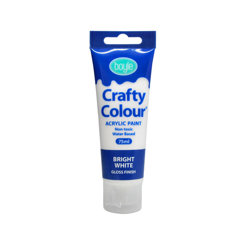 Boyle 75ml Bright White Crafty Colour Acrylic Paint, Water Based, Gloss Finish