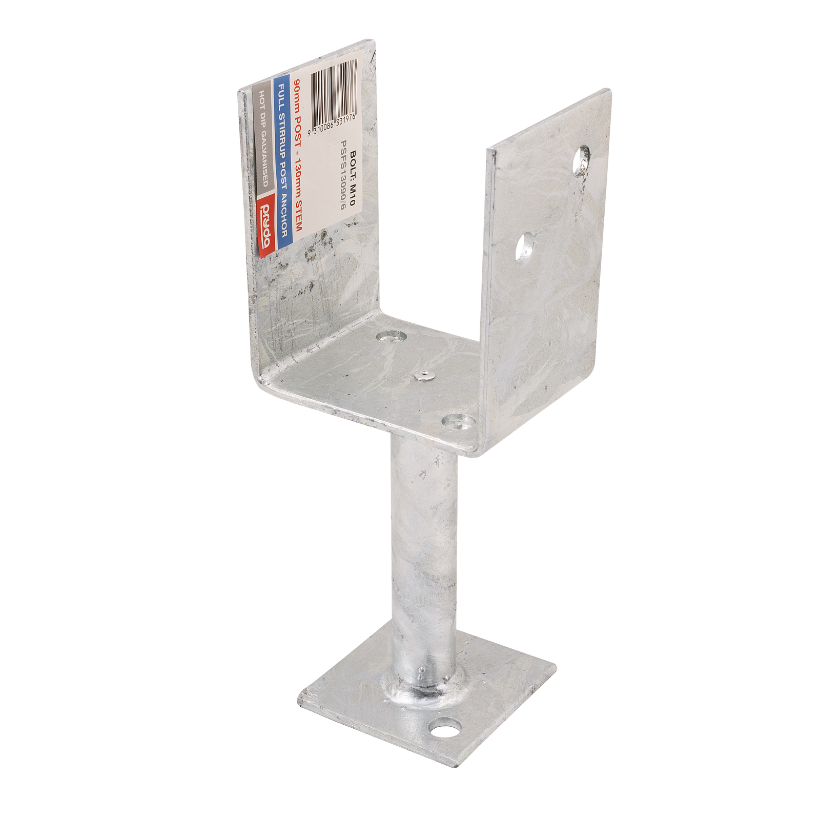 Pryda 130 x 90mm M10 Full Stirrup Galvanised Steel Bolt Down Post Anchor