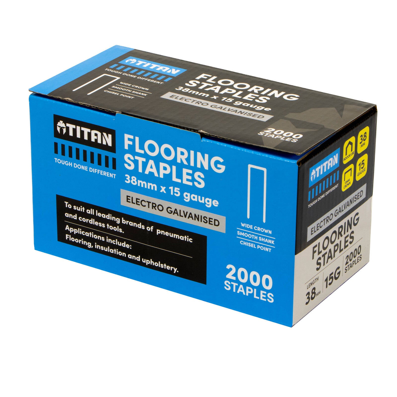 Titan 15 Gauge x 38mm Electro Galvanised Collated Flooring Staples - 2000 Pack
