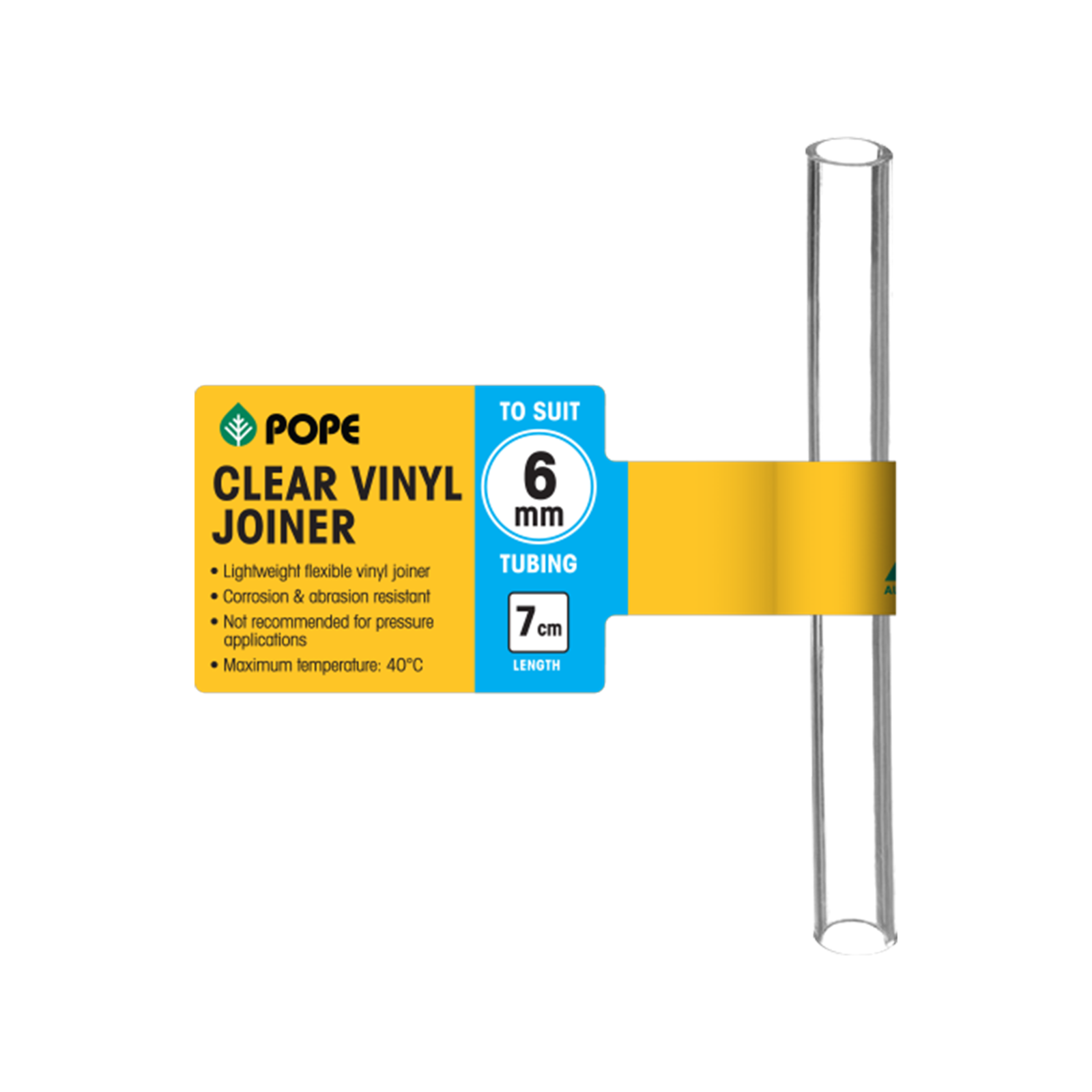 Pope 6mm x 7cm Clear Vinyl Tubing Joiner - Flexible PVC Connector