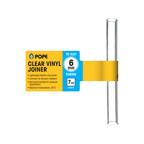 Pope 6mm x 7cm Clear Vinyl Tubing Joiner - Flexible PVC Connector