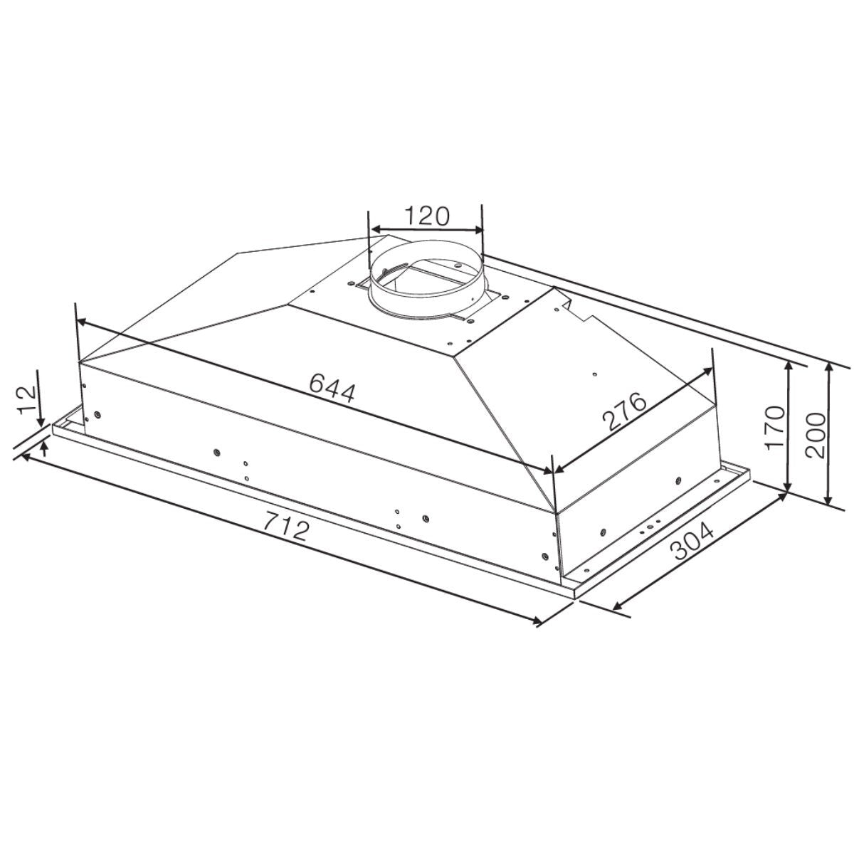 Westinghouse 71cm under-cupboard rangehood - stainless steel, 370m³/h, LED lighting - WRI700SB