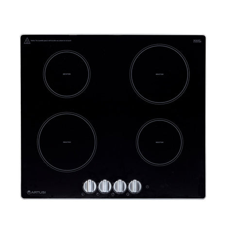 Artusi 60cm Induction Cooktop - Black Eurokera Ceramic Glass, 4 Zones, Dial Controls, Boost - CAID604K