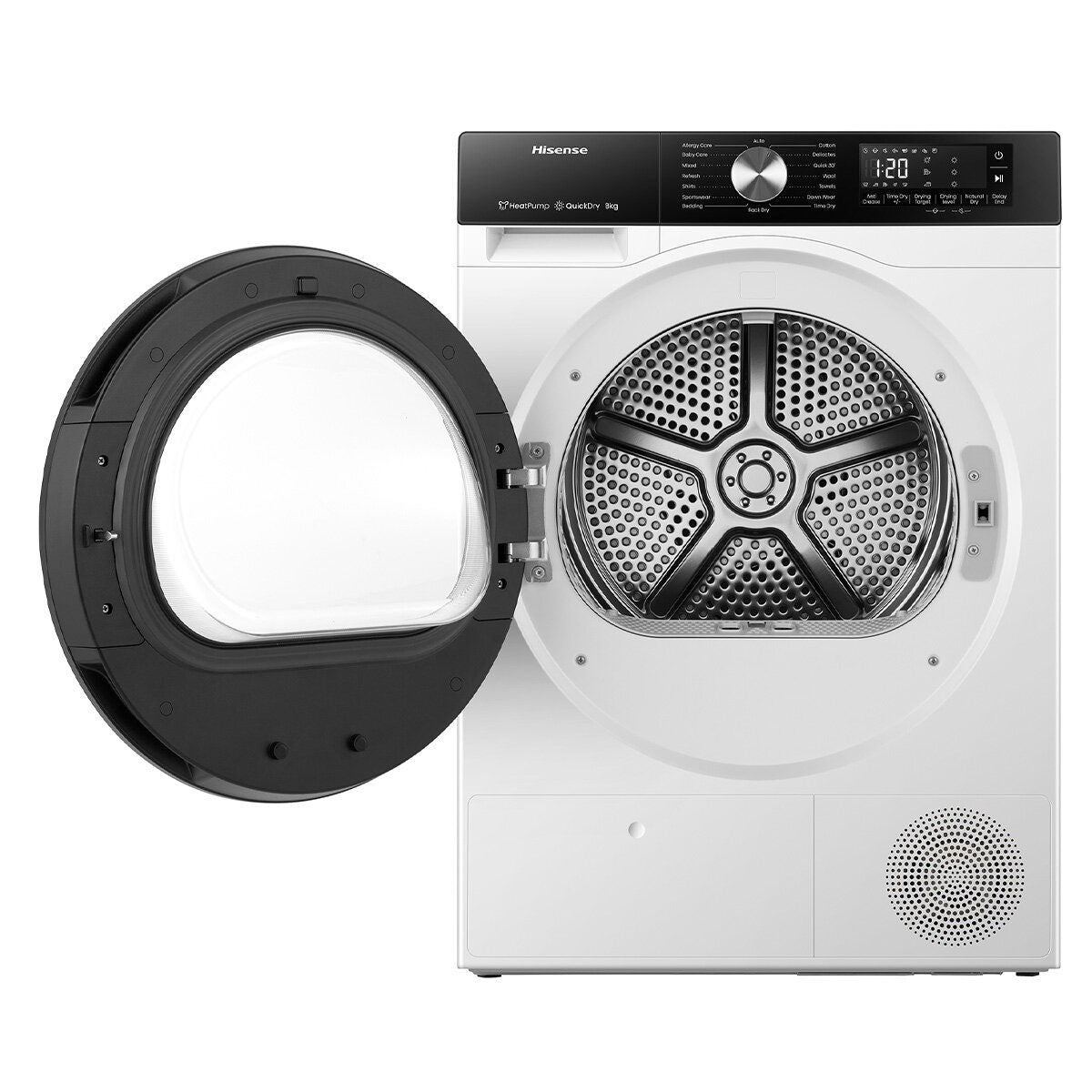Hisense 8kg Heat Pump Dryer - White, 8 Star Energy Rating, 16 Programs, Dial Controls - HDFS80HS