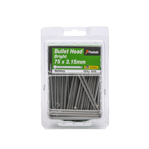 Paslode Bullet Head Nails 75 x 3.15mm Bright Steel 500g 95 Pack