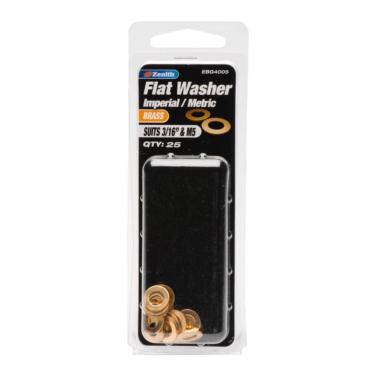 Zenith 3/16" M5 Solid Brass Flat Washer - 25 Pack