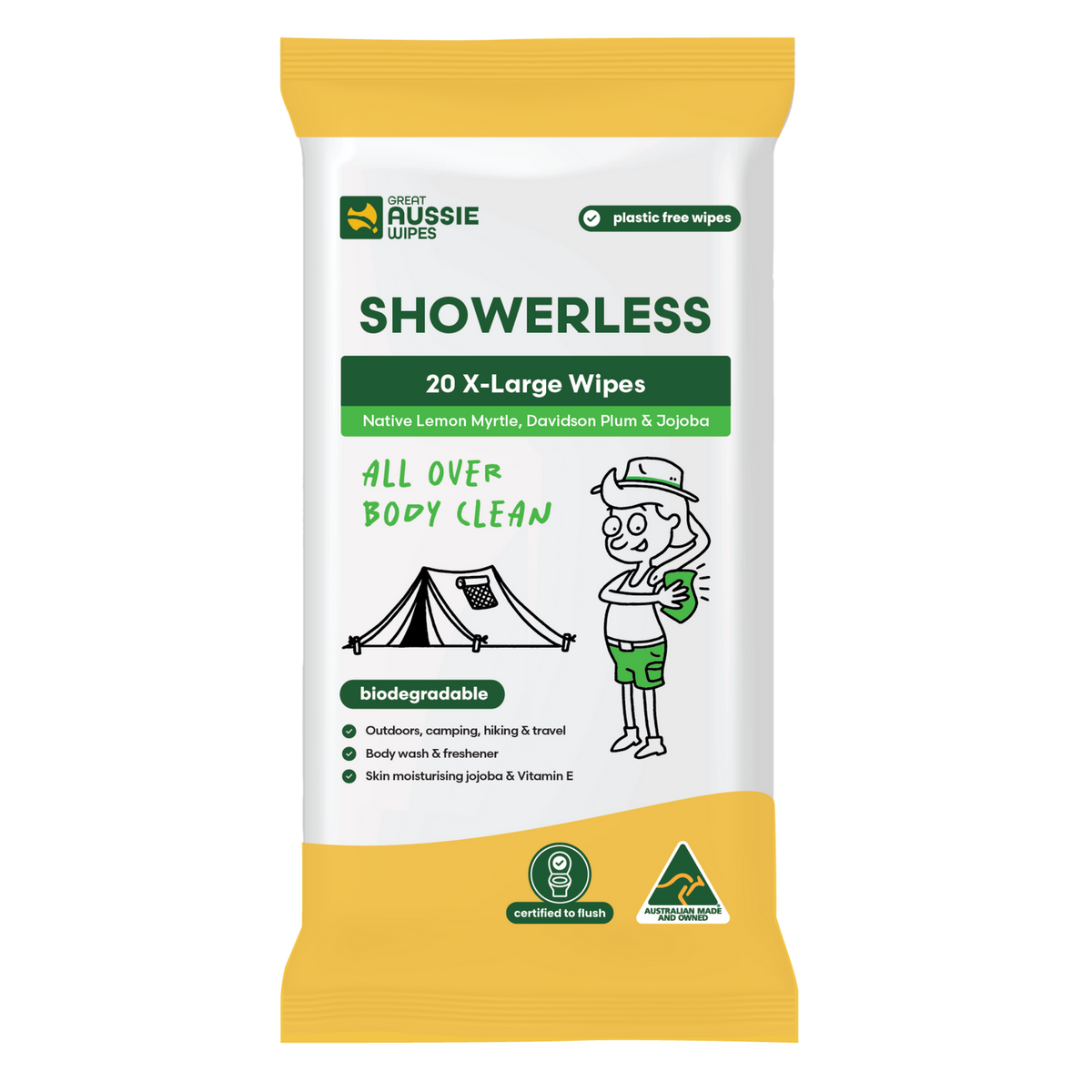Great Aussie Wipes Showerless Body Wipes - 20 Pack, Biodegradable