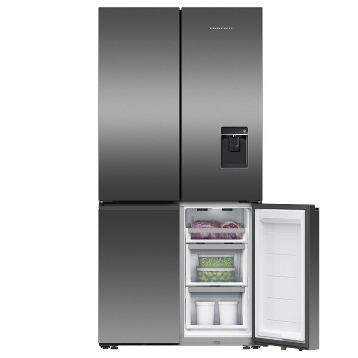 Fisher & Paykel Series 7 690L Quad Door Fridge - Black Stainless Steel - Ice and Water - RF730QNUVB1