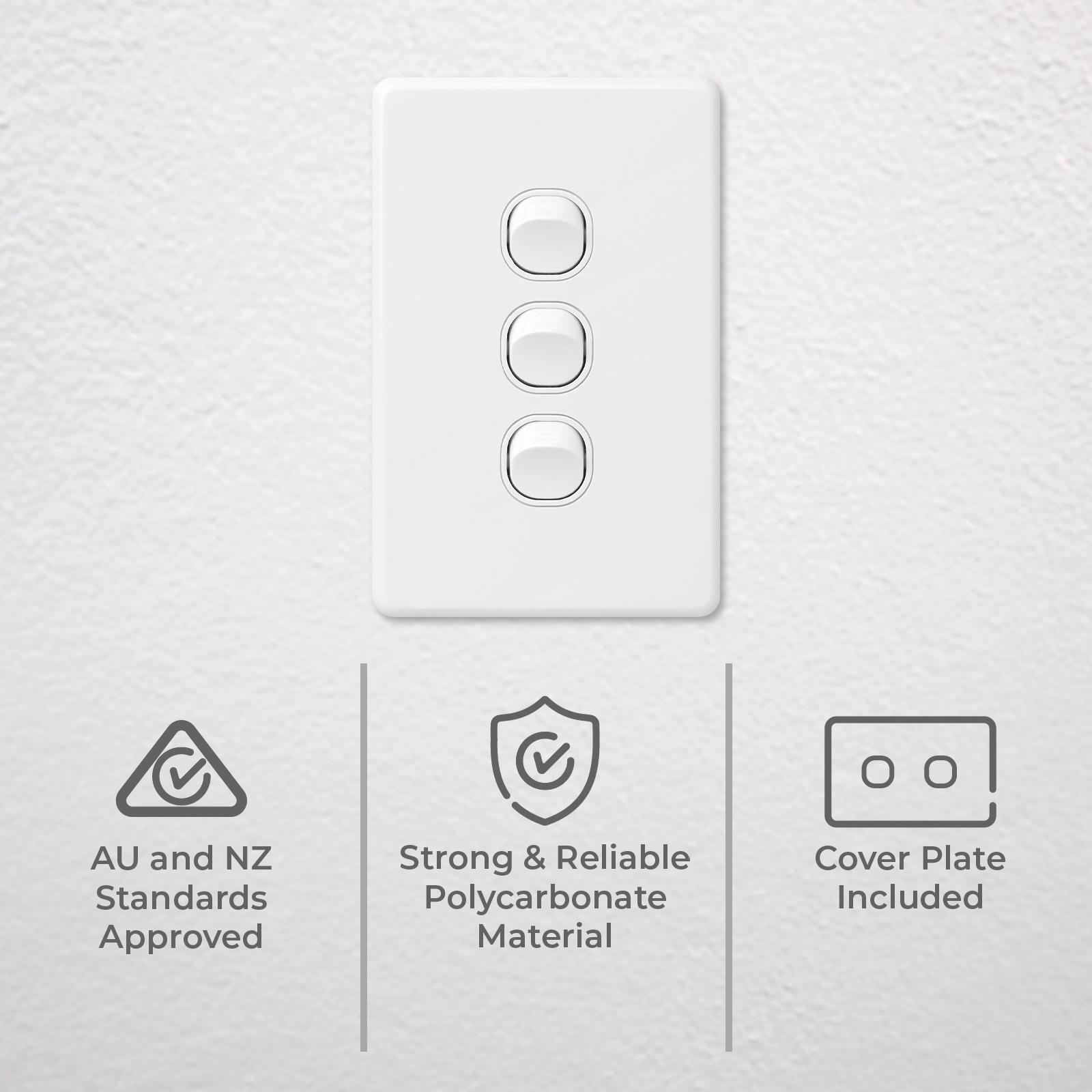 DETA X6 Triple Vertical Switch 3 Gang White Polycarbonate 10A 240V