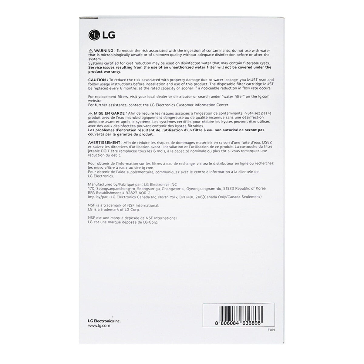 LG Refrigerator Water Filter Replacement 2 Pack - NSF Certified, Genuine LG Filters - LT1000P2