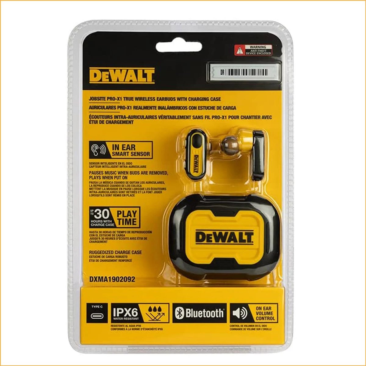 Dewalt Jobsite Pro x1 True Wireless Earbuds - Black/Yellow - 30 Hours Playback - IPX6 Water Resistant - SuperSaverAU - view 2
