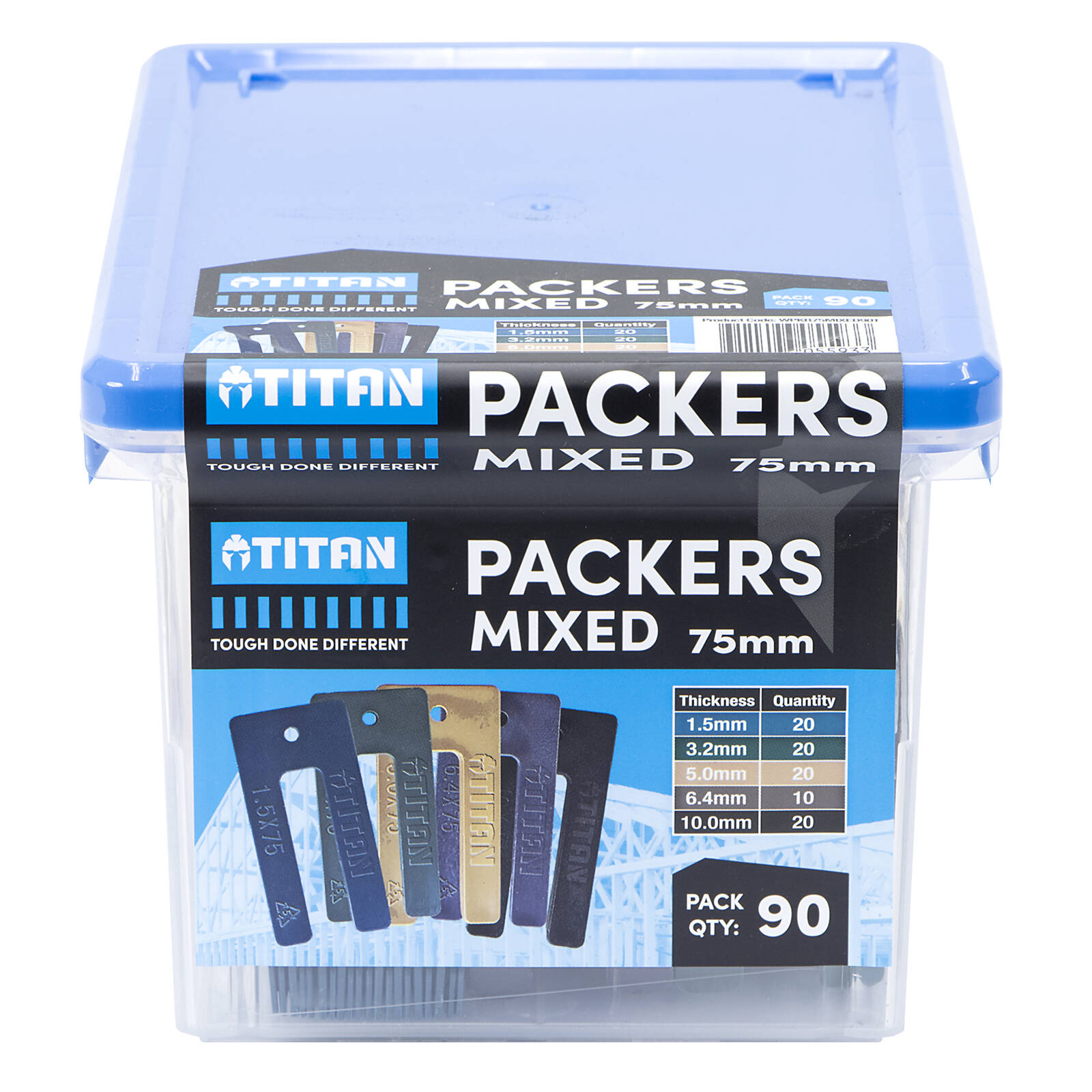 Titan Window Packers 75mm Mixed Sizes 1-10mm, UV Stable Plastic, 90 Piece