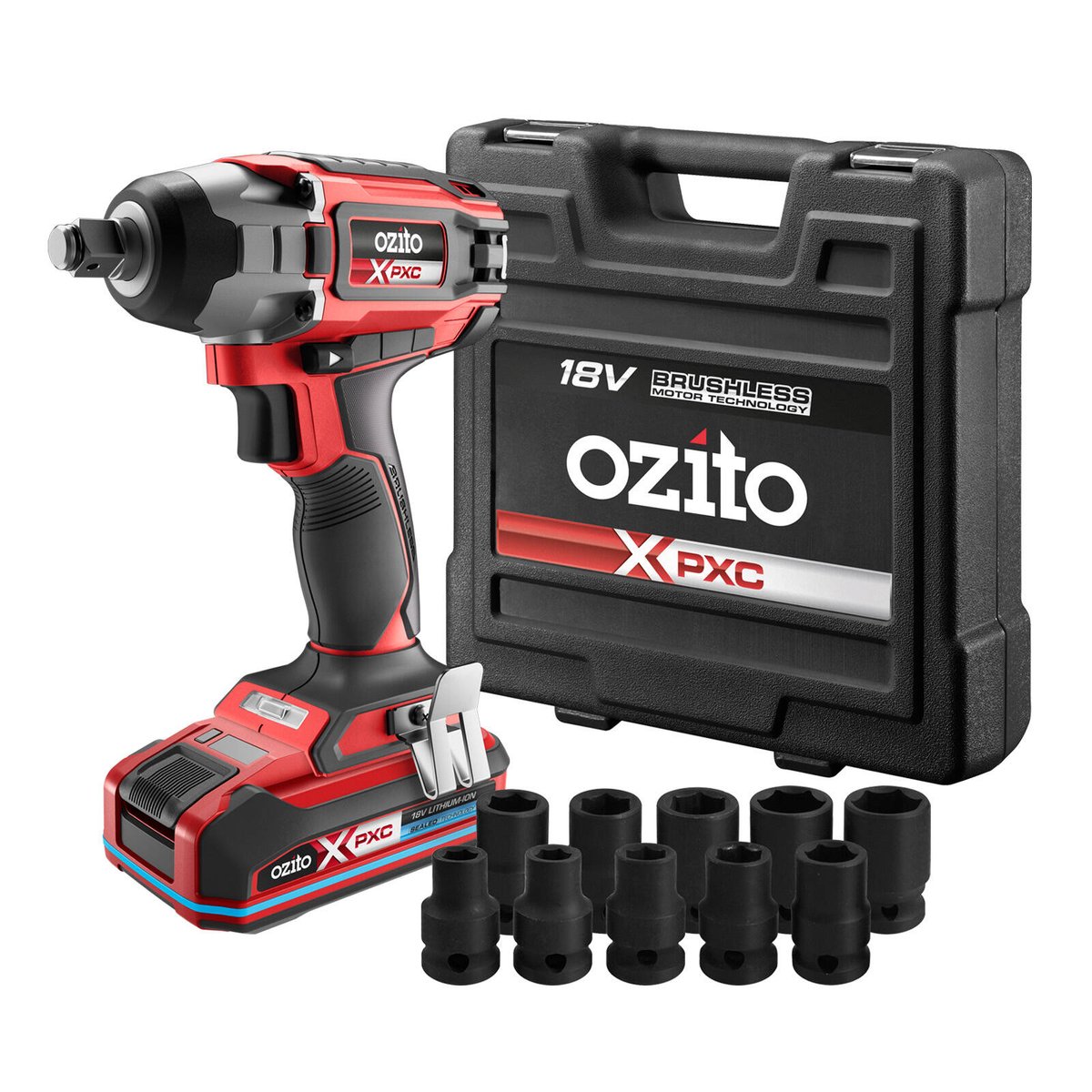 Ozito PXC 18V Brushless 1/2" Cordless Impact Wrench Kit PXBWK-2330S