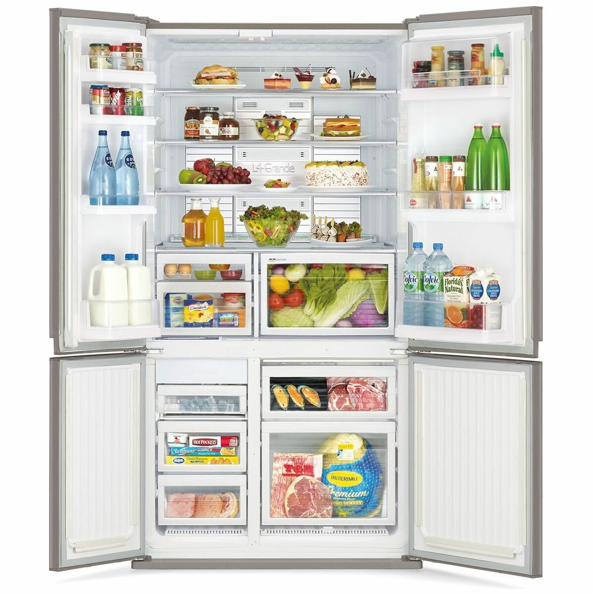 Mitsubishi Electric 635L French Door Fridge - Argent Silver Glass, Touch Controls - MR-LA635ER-GSL-A