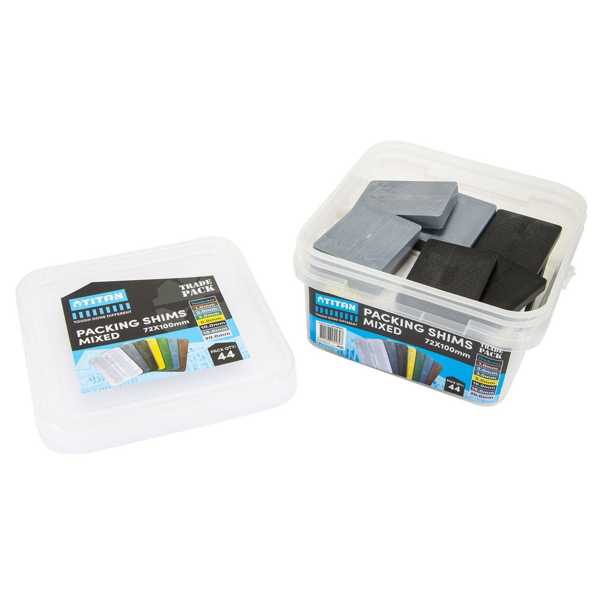 Titan Shim Packing 72mm Mixed Sizes, No-Slip Ribbed Plastic, 44 Piece