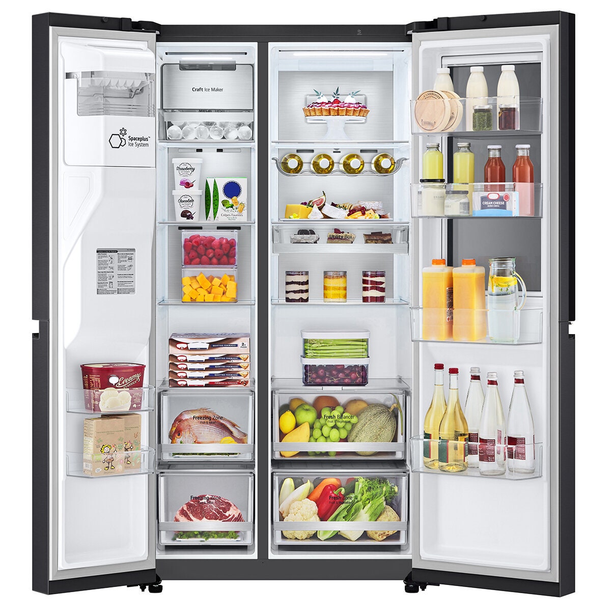 LG 635L Side by Side InstaView Fridge Freezer - Matte Black with Plumbed Ice and Water - GS-V600MBLC