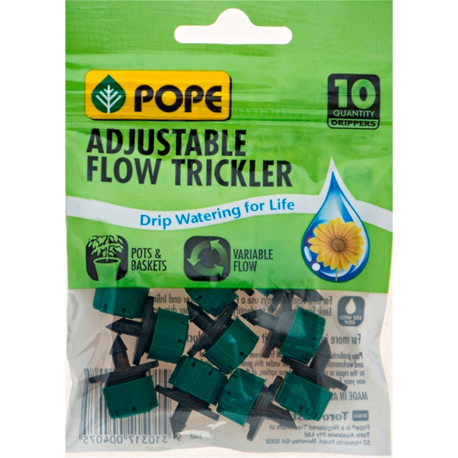 Pope Barbed Adjustable Flow Trickler - 10 Pack, Black & Green Polypropylene