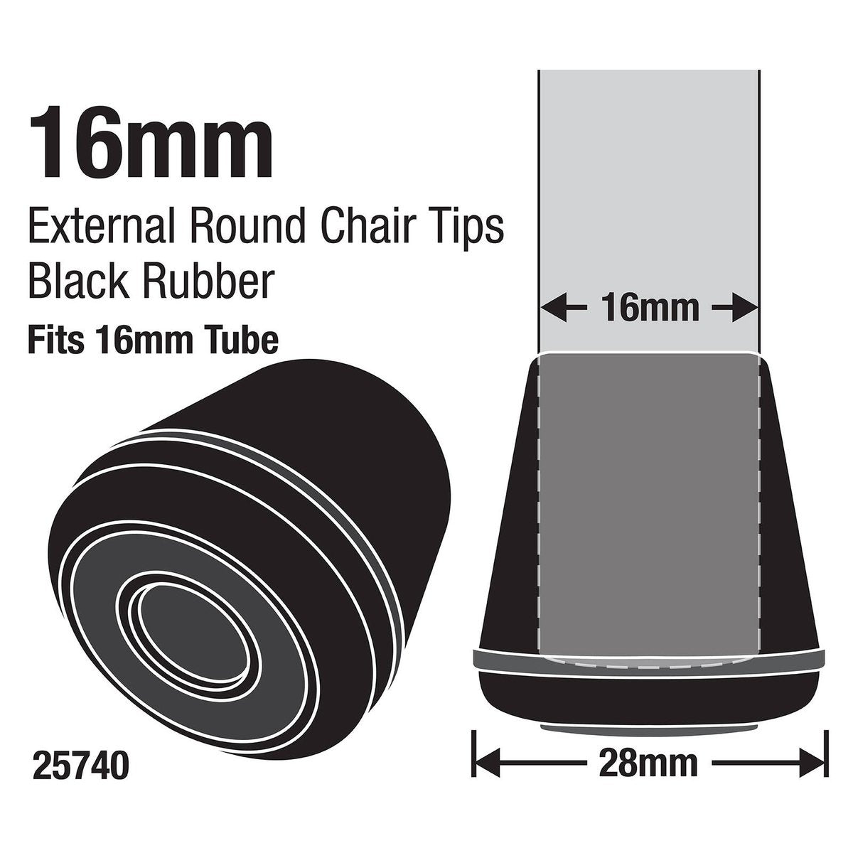 Surface Gard 16mm Black Round Rubber Chair Tips 4 Pack - Floor Protection - SuperSaverAU - view 2