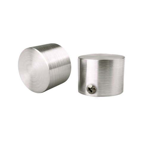 Pillar 25mm Brushed Chrome Aluminium Curtain Rod Finial Cap - 2 Pack