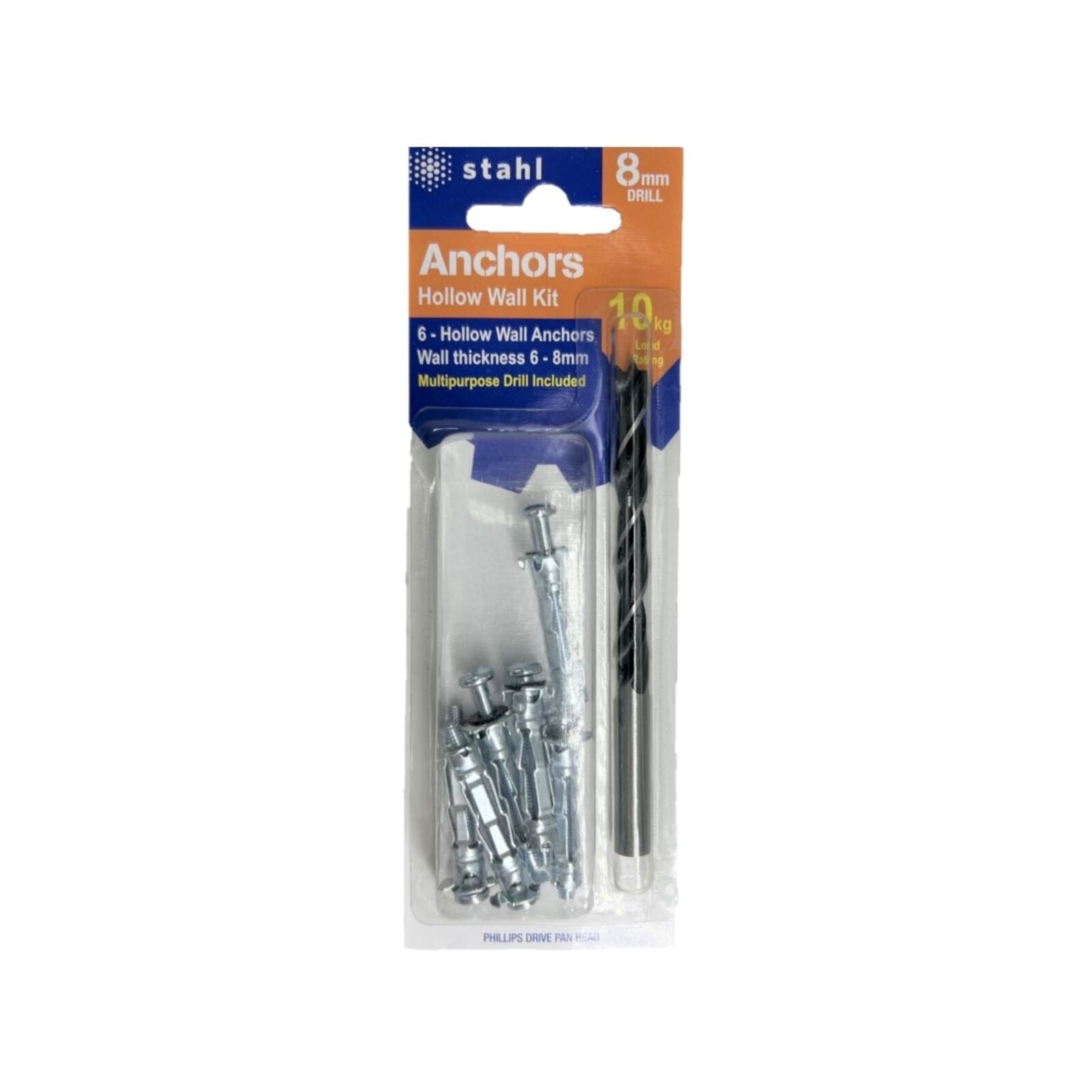 STAHL Hollow Wall Anchor Kit, 8mm Drill Bit with 6-8 x 32mm Anchors - 6 Pack