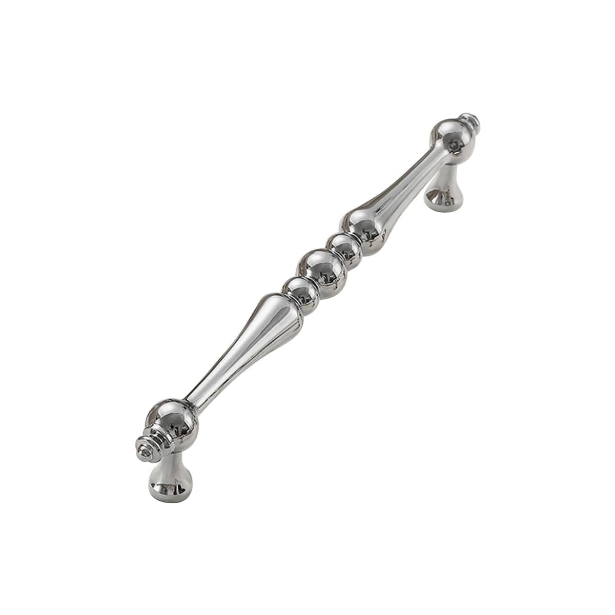 Beaded Brass Cabinet Pull Handle - Silver, 128 mm Hole Spacing, 160 mm Long