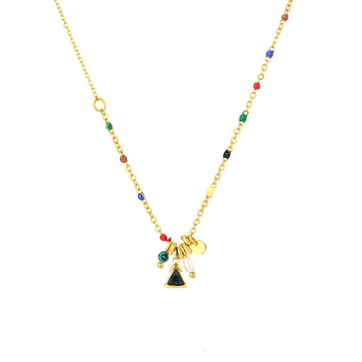 Beaded Charm Necklace with Imitation Pearl - Gold and Multicolour - view 2