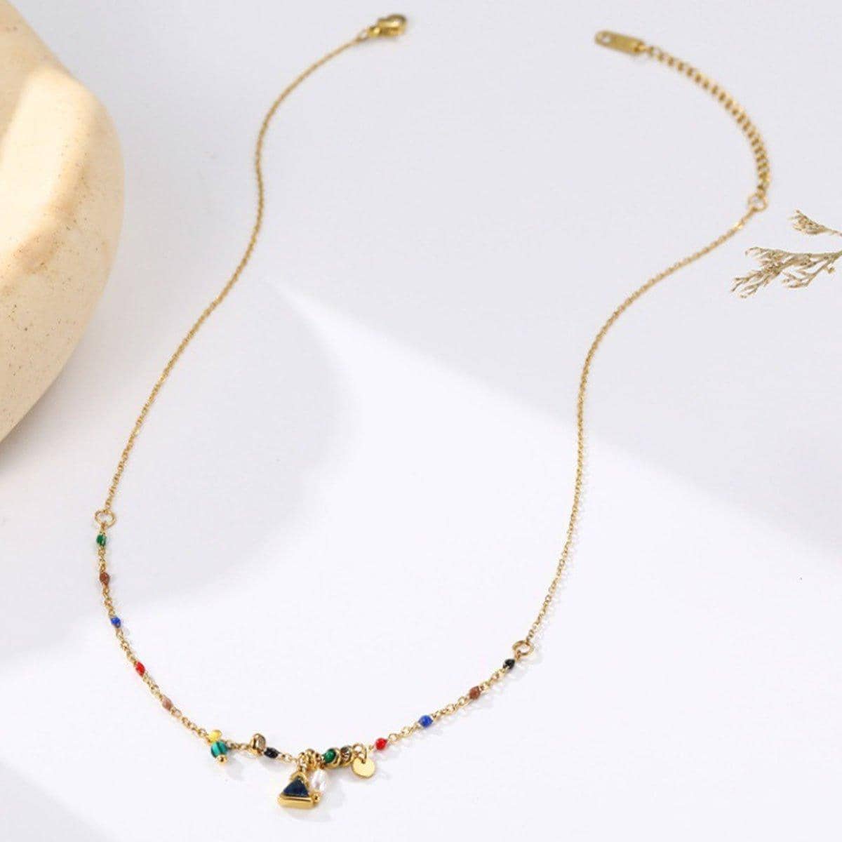 Beaded Charm Necklace with Imitation Pearl - Gold and Multicolour - view 5