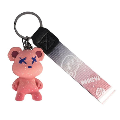 Bear Keyring with Gradient Lanyard Strap - Pink