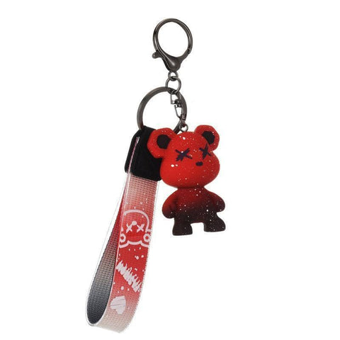 Bear Keyring with Gradient Lanyard Strap - Red