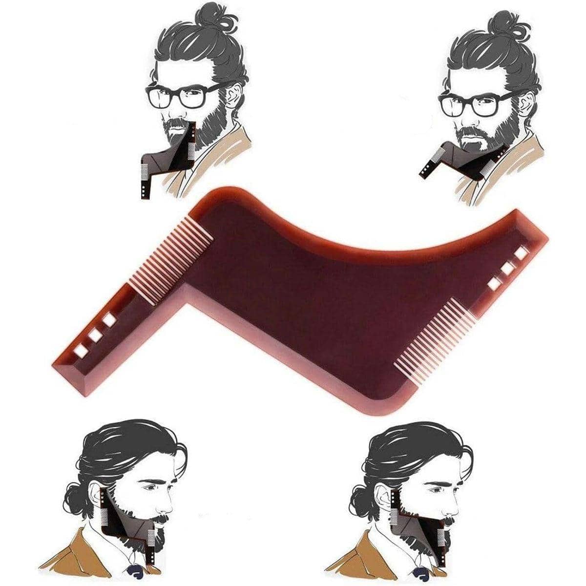 Beard Shaping Template Comb for Trimming and Symmetry - Brown - view 2